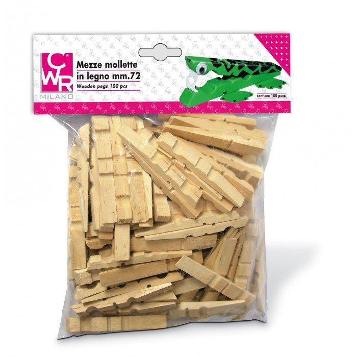 Deco mezze mollette in legno 72mm 100 pz