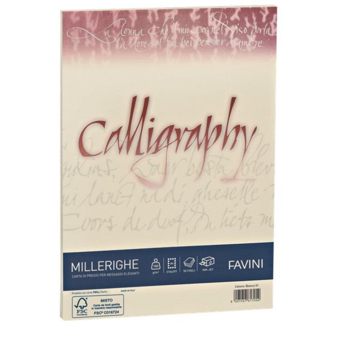 Conf.50 fogli a4 calligraphy millerighe 200gr. avorio