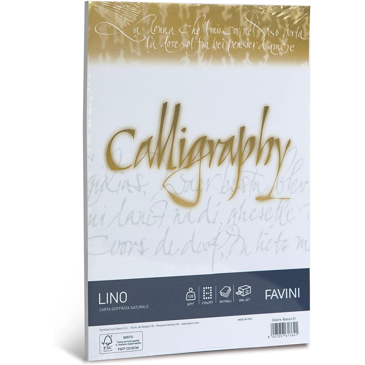 Conf.50 fogli carta a4 calligraphy lino 120gr. bianco 01