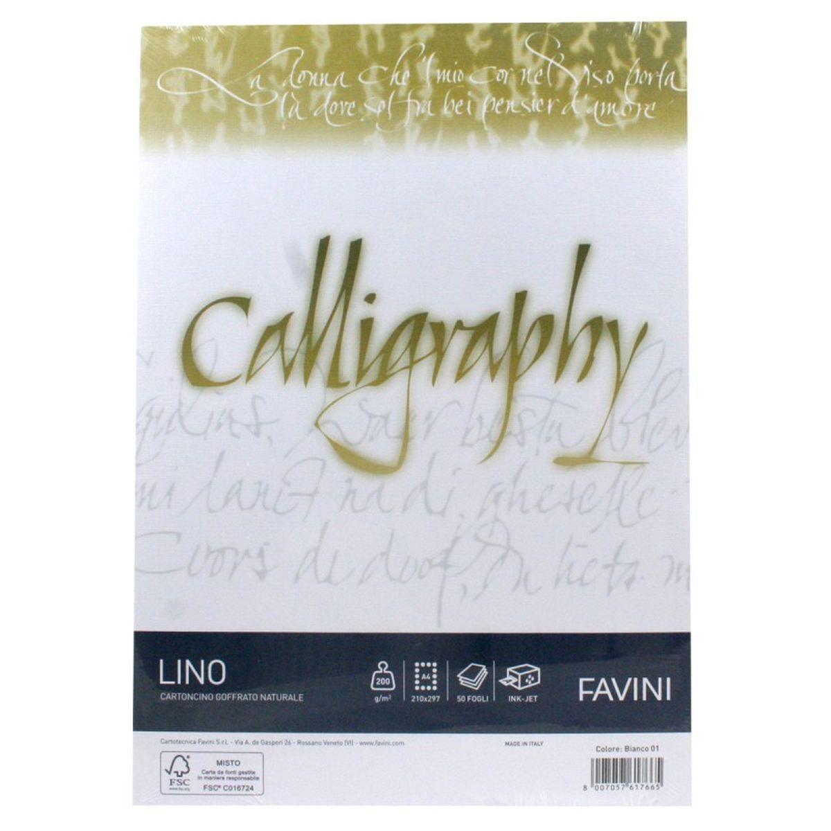 Conf.50 fogli a4 calligraphy lino 200gr. bianco 01