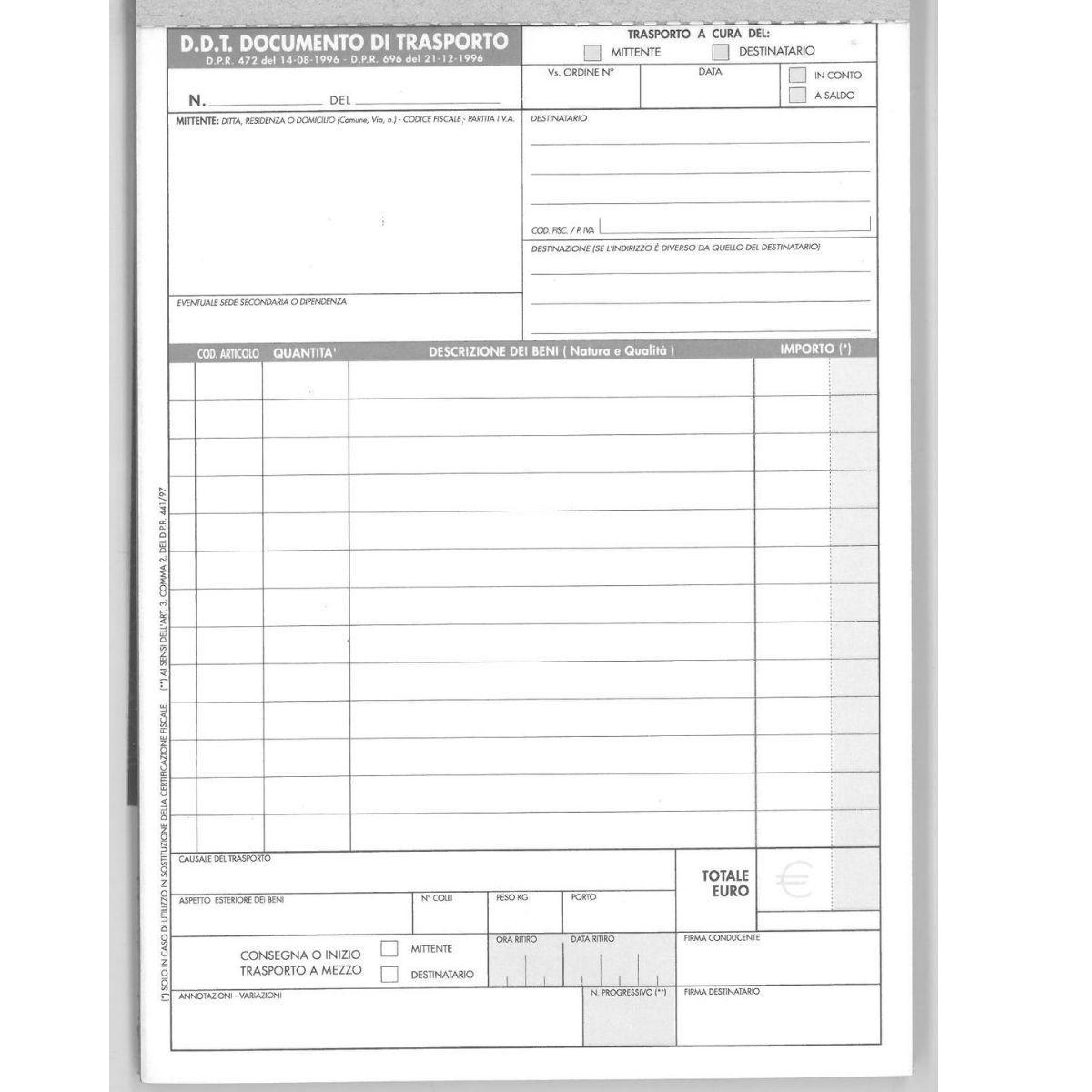 Documento di trasporto 2 copie