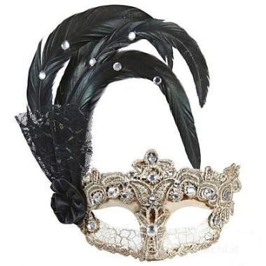 Maschera gran gala macrame' con piume e strass