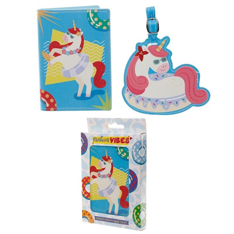 Set porta passaporto ed etichetta per bagagli unicorno
