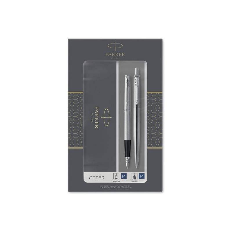 Parker gift set jotter stainless stell sfera + stilografica