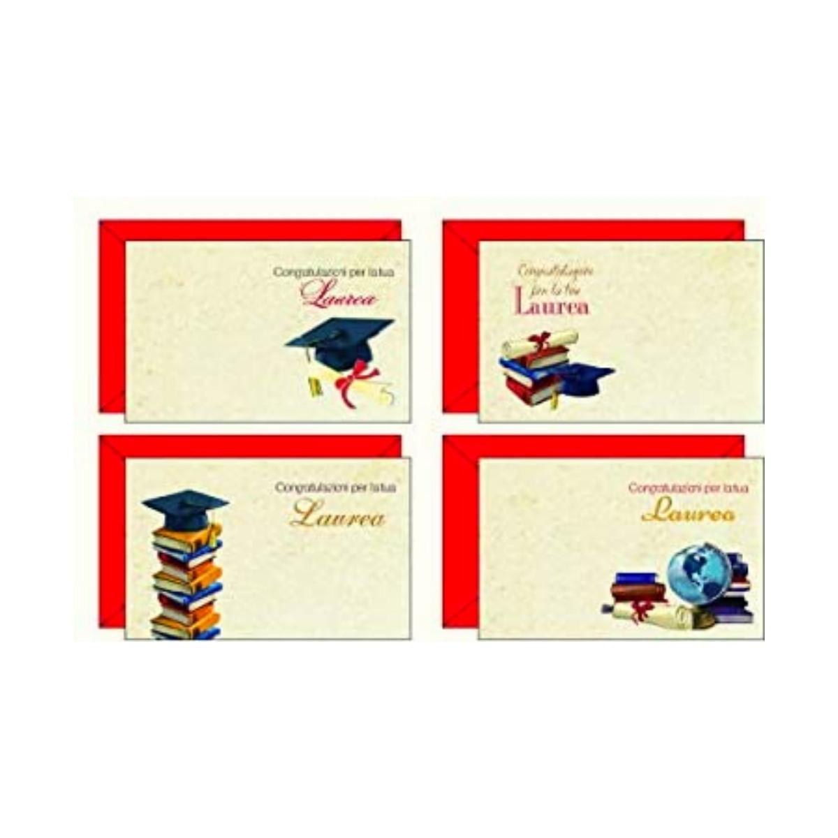 Biglietti auguri laurea f.to 10,5x7 4 soggetti assortiti