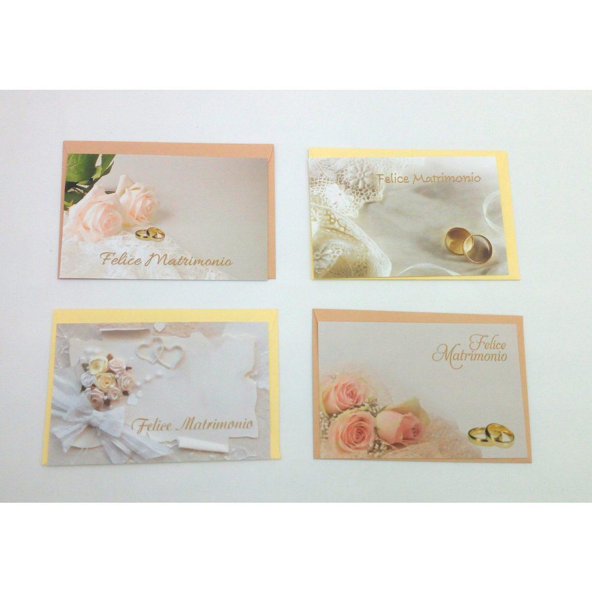 Biglietti felice matrimonio 4 soggetti assortitti f.to 10,5x7
