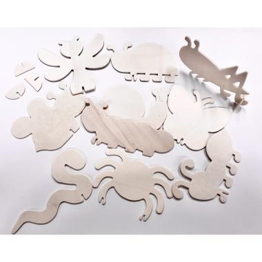 Sagome in legno animali assortiti  con supporto set 10 pz