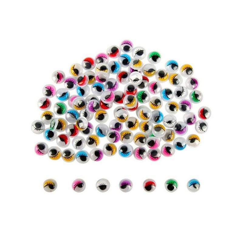 Occhi mobili adesivi con ciglia diam. 7/10 mm colori assortiti 230 pz