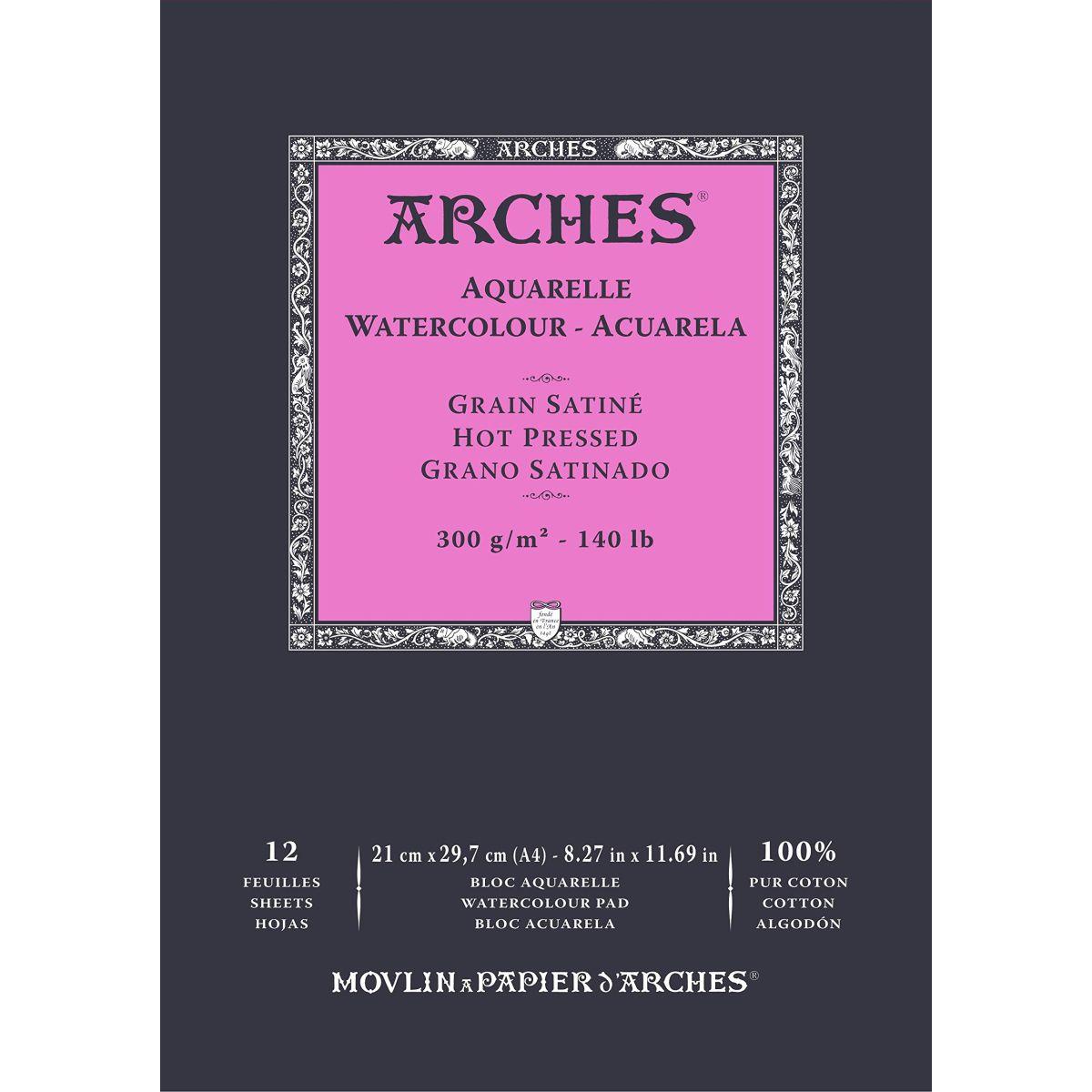 Arches aquarelle blocco grana satinata bianco naturale 300gr. a4 12 fogli