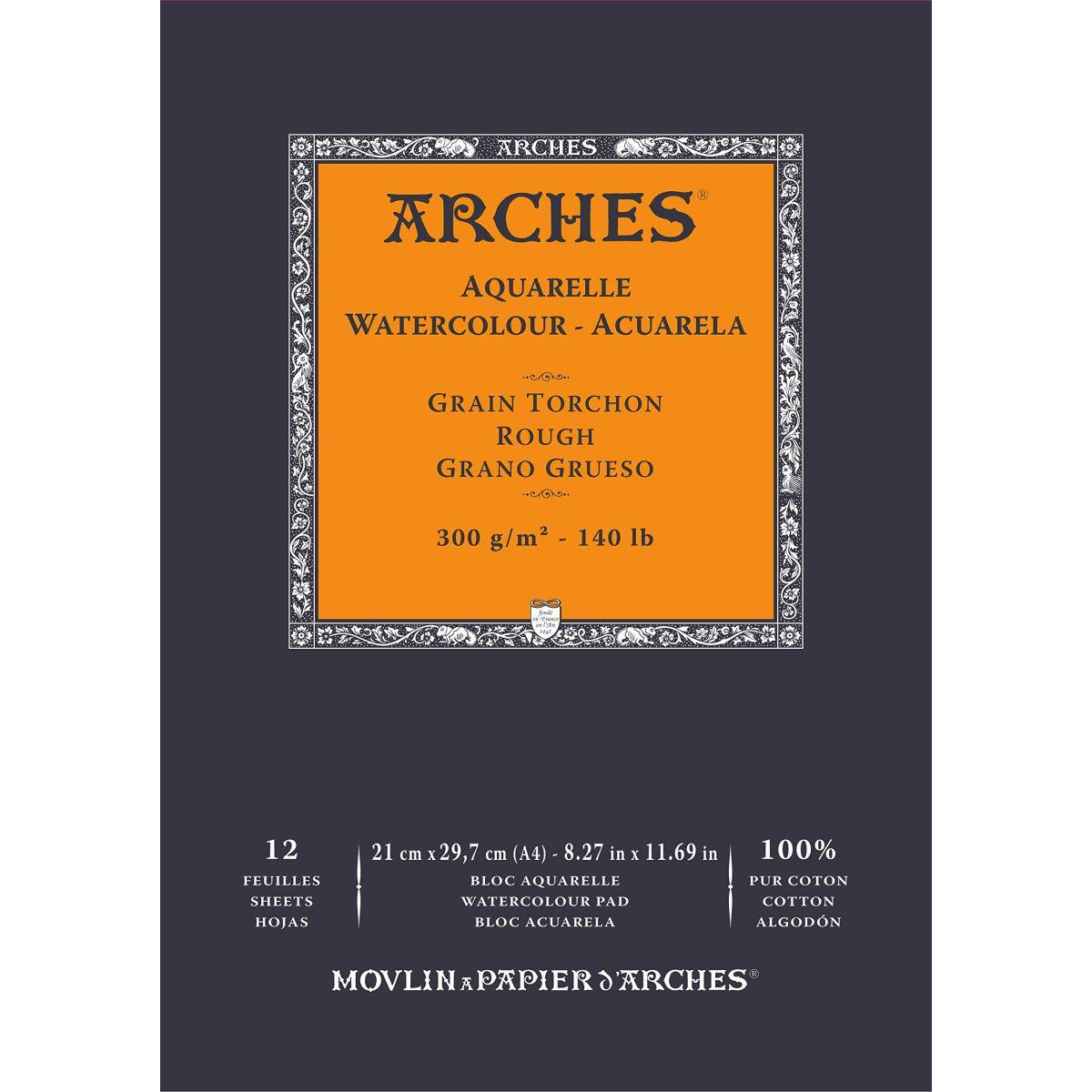 Arches blocco disegno artistico aquarelle 20 fogli bianco naturale grana torchon gr. 300