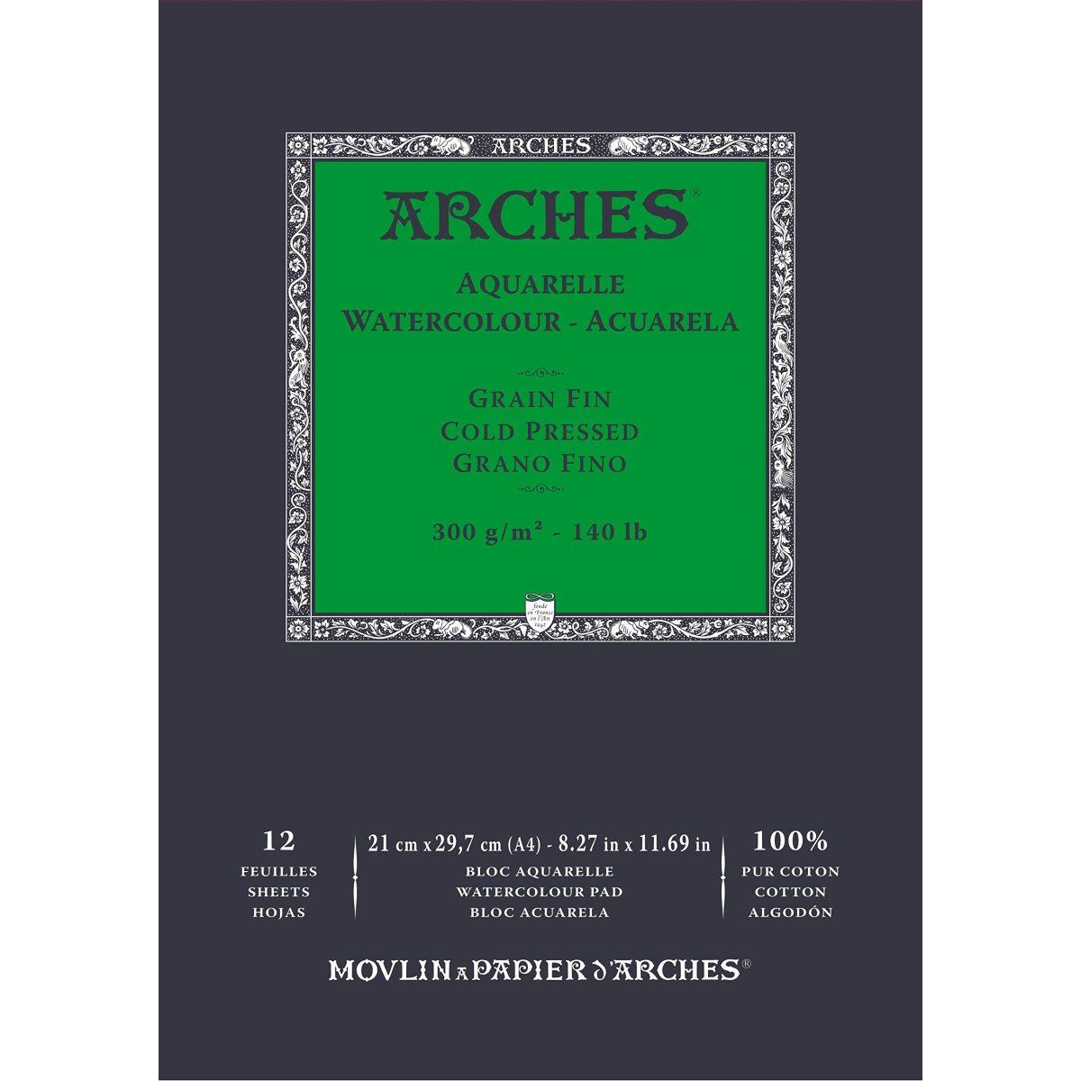 Arches blocco disegno artistico aquarelle 12 fogli bianco naturale grana fine gr. 300 21x29,7