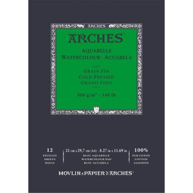 Arches blocco disegno artistico aquarelle 12 fogli bianco naturale grana fine gr. 300 21x29,7