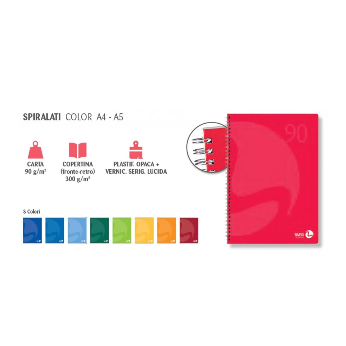 Quaderno spirale senza fori 90 gr. 60 fogli color bm