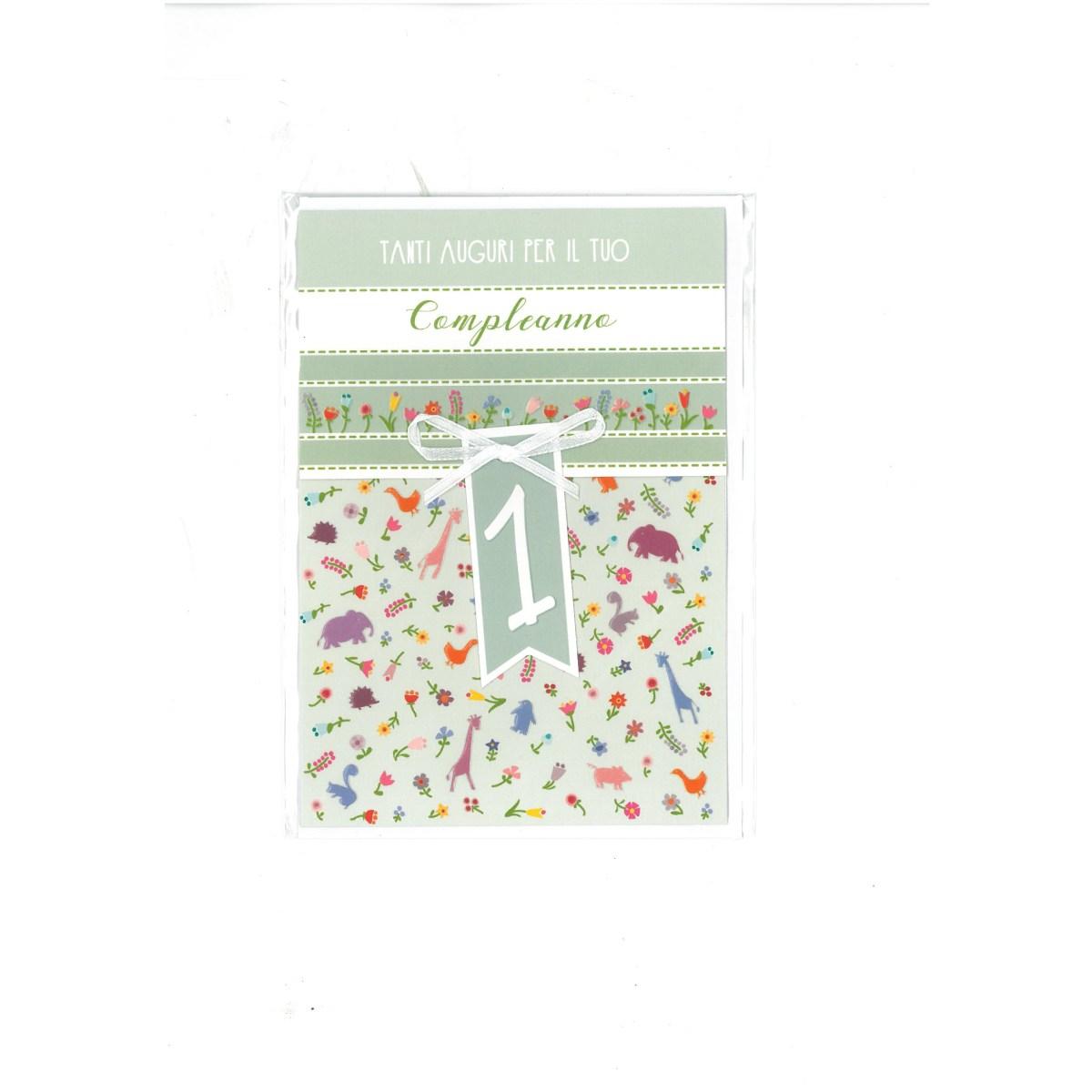 Biglietto buon compleanno con applicazione 1 anno