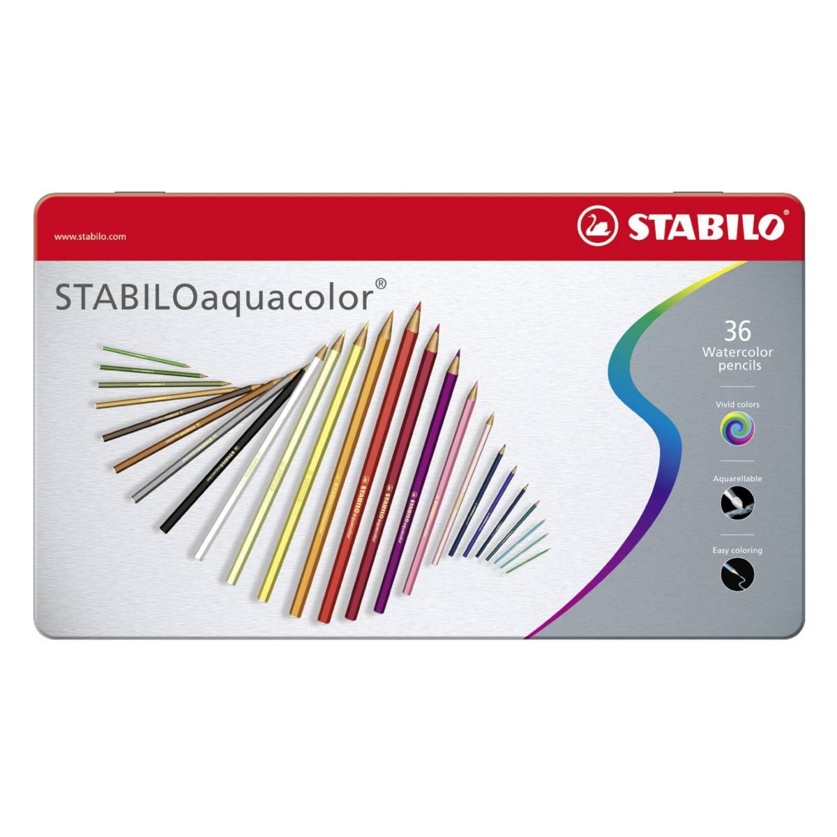 Stabilo aquacolor - scatola in metallo da 36 - colori assortiti