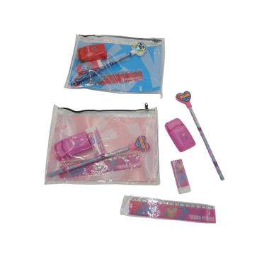 Set bustina  pvc temperino gomma righello matita