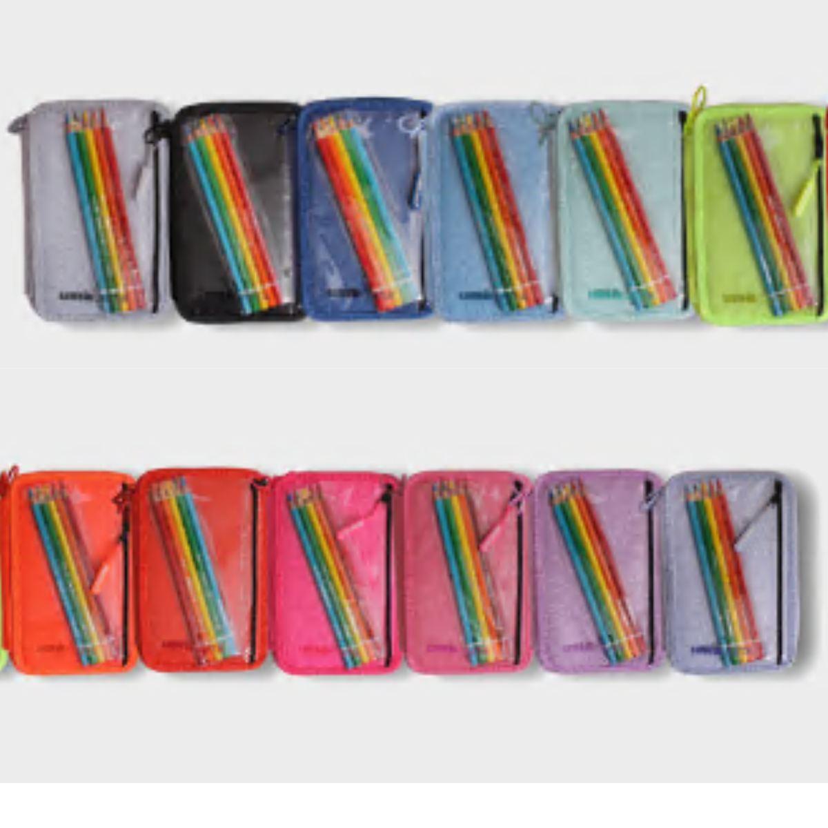 Astuccio 4 zip con tasca tinta unita