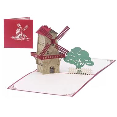 Biglietto origamo 3 d il mulino