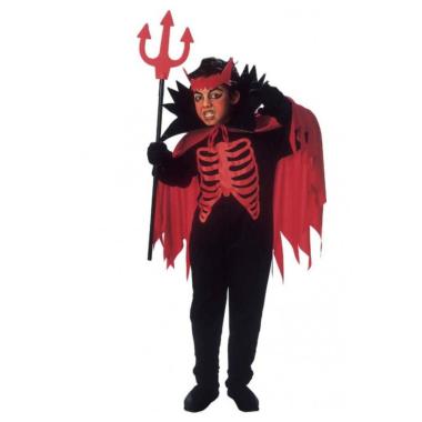 COSTUME BAMBINO DIAVOLO CON MANTELLO CON COLLARE, CORNA WIDMANN TAGLIA 158 CM 11-13 ANNI