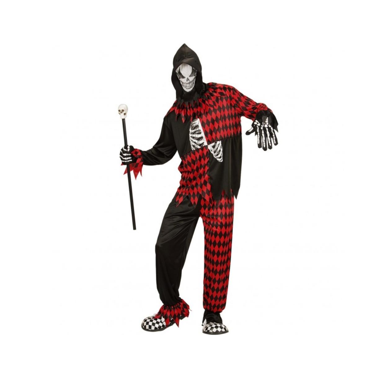 COSTUME EVIL JESTER CON CASACCA, CAPPUCCIO, MASCHERA PANTALONI WIDMANN,TAGLIA MEDIUM<br />