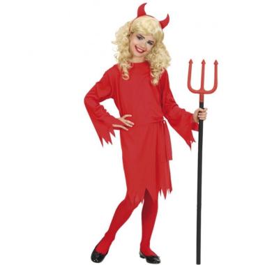 VESTITO BAMBINA DIAVOLESSA CON CINTURA E CORNA WIDMANN TAGLIA 140 CM / 8-10 ANNI<br />