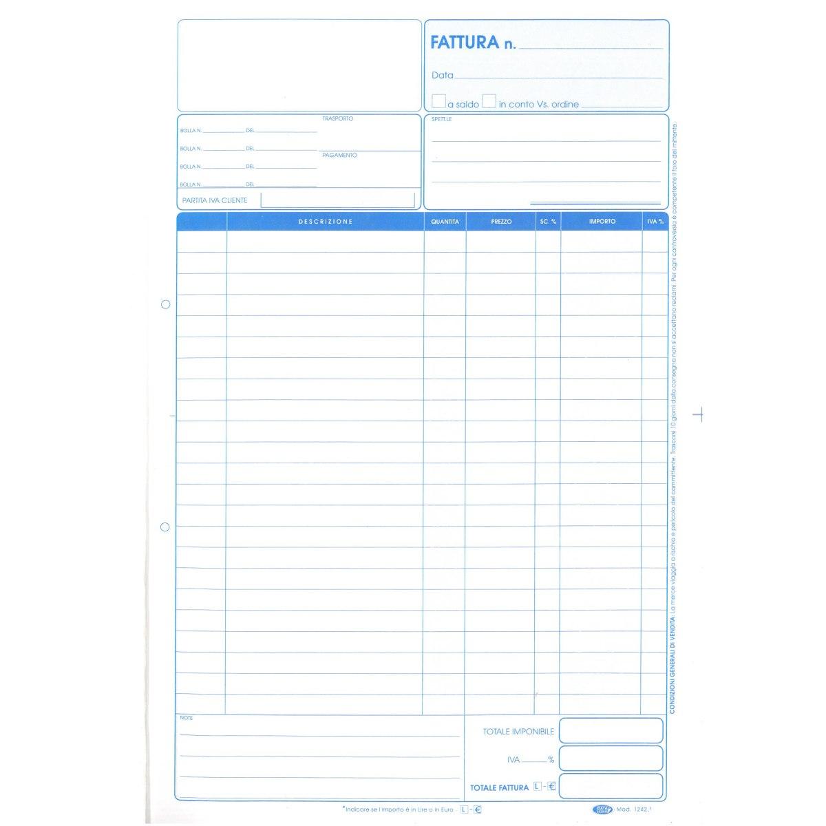 Fattura ad una aliquota formato a4