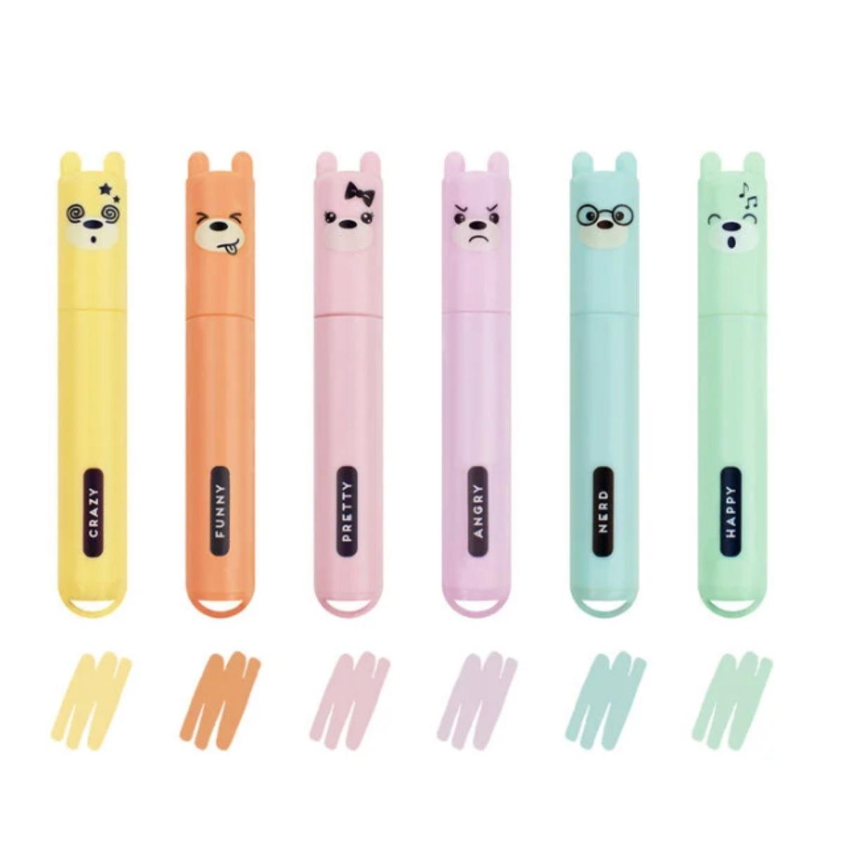 Set 6 mini evidenziatori pastello -teddy's style