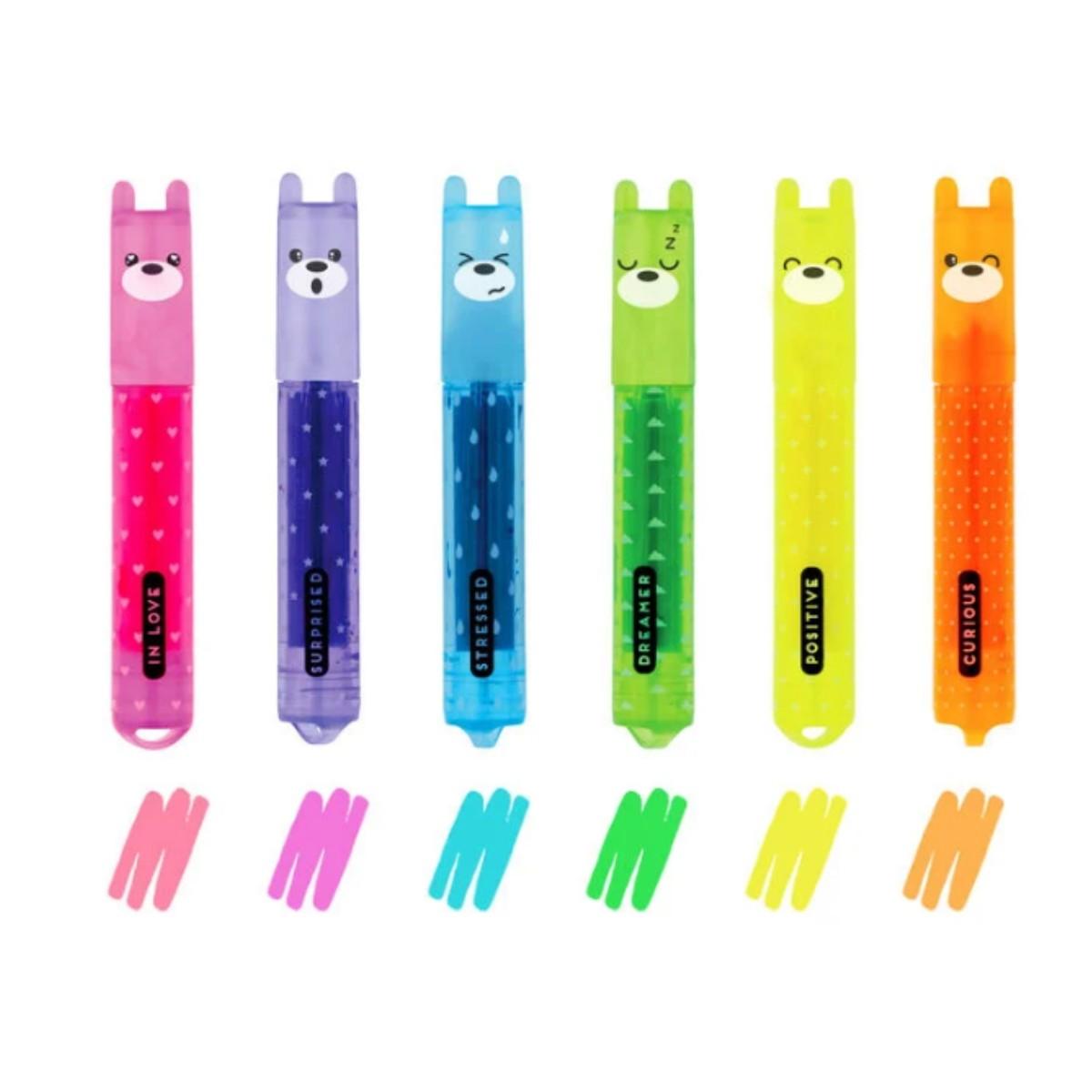 Set 6 mini evidenziatori fluo -teddy's mood