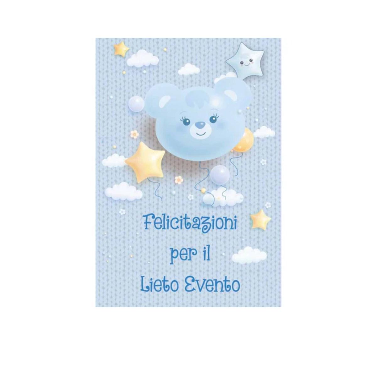Biglietto felicitazioni per il lieto evento celeste orsetto