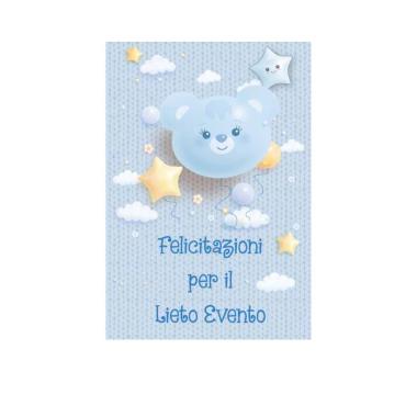 Biglietto felicitazioni per il lieto evento celeste orsetto
