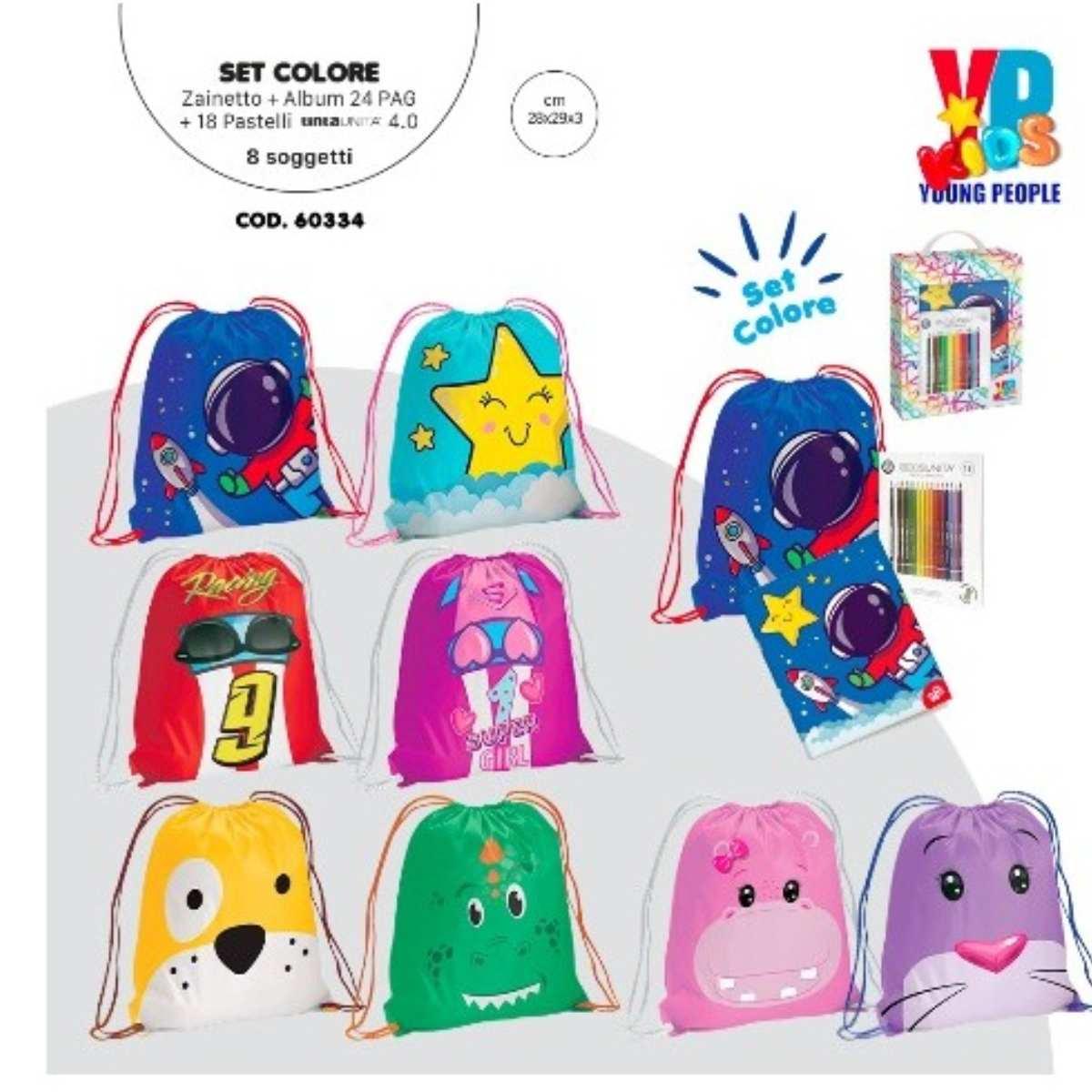 Set regalo sacca libro da colorare e pastelli young people
