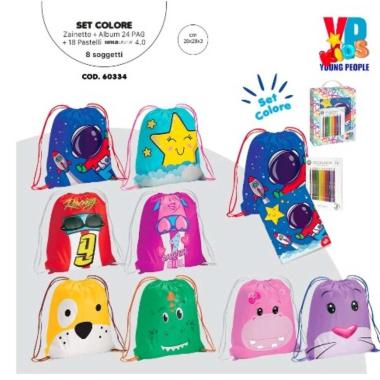 Set regalo sacca libro da colorare e pastelli young people