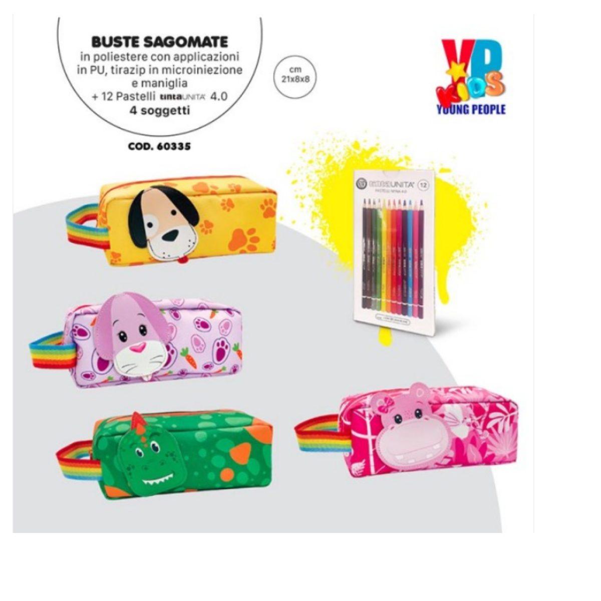 Borsellino young people con 12 pastelli tinta unita