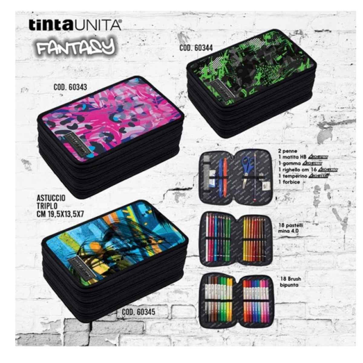 Astuccio 3 zip tinta unita fantasy