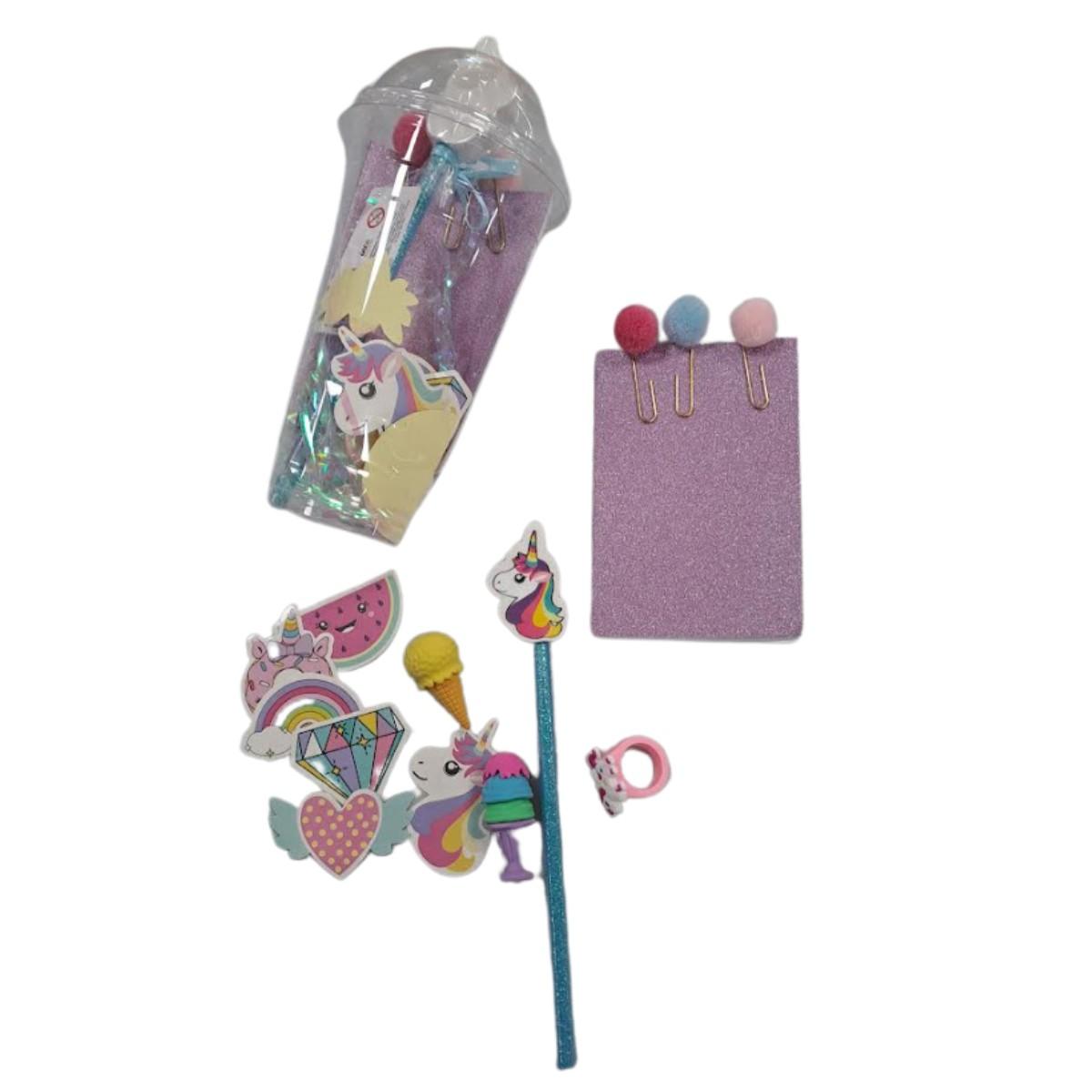 Set cancelleria unicorno in bicchiere