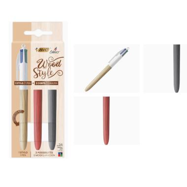 Penna a sfera 4 colori stile legno bic