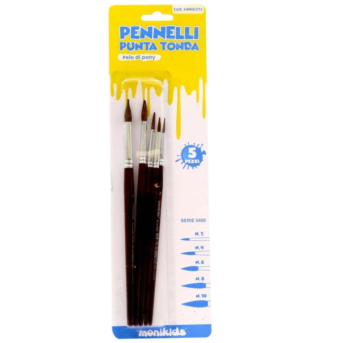 Pennelli punta tonda pelo di pony  5 pezzi