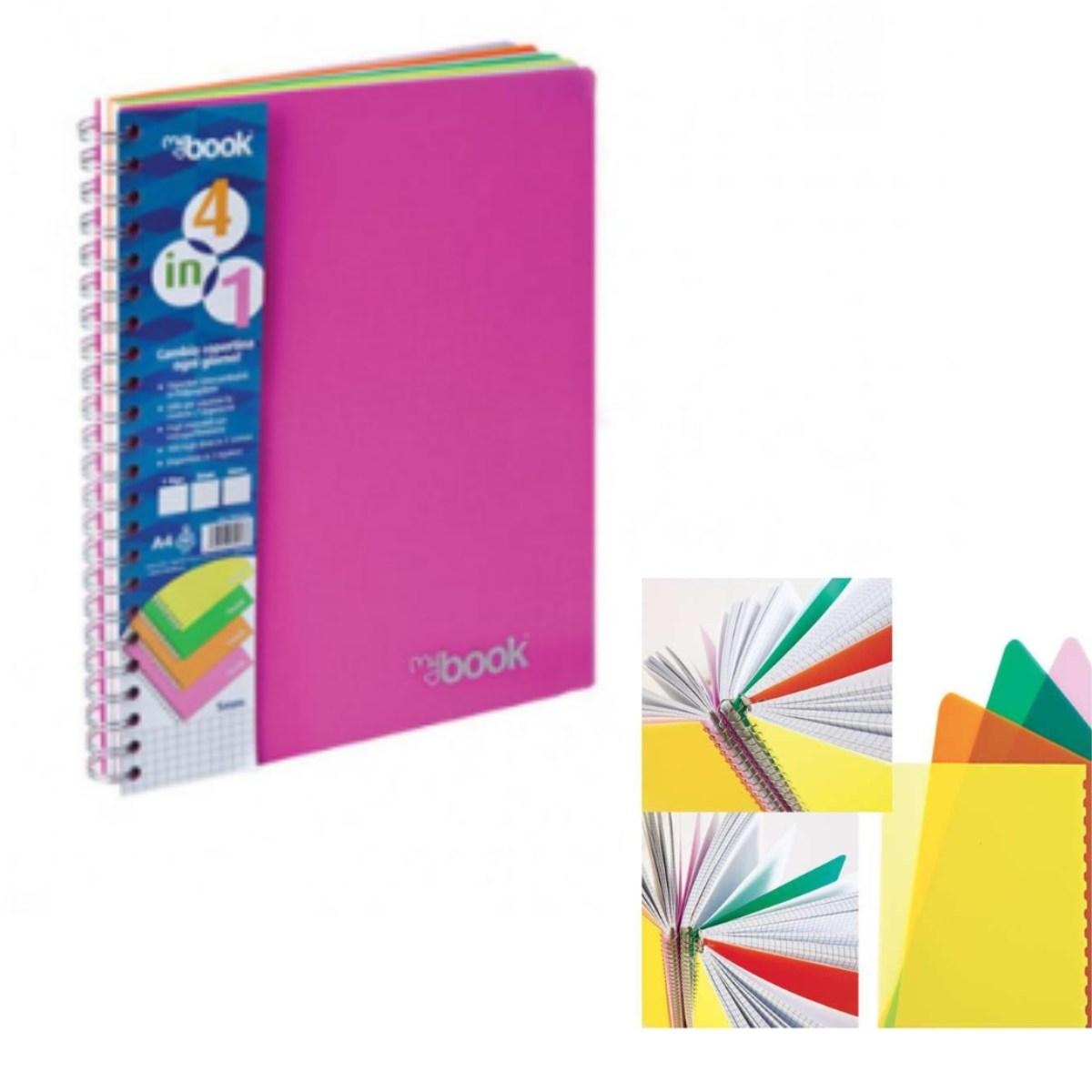 Maxi quaderno a4 spiralato 4 in 1 100 fogli