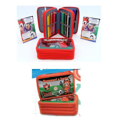 Astuccio scuola 3 zip tifoso rosso nero
