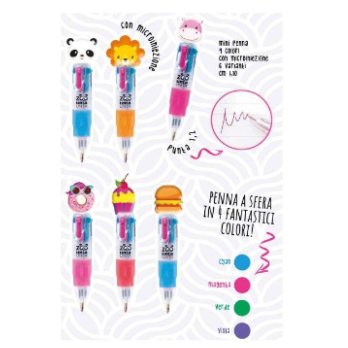Mini penna 4 colori tinta unita zoo fantasie