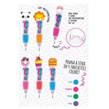 Mini penna 4 colori tinta unita zoo fantasie