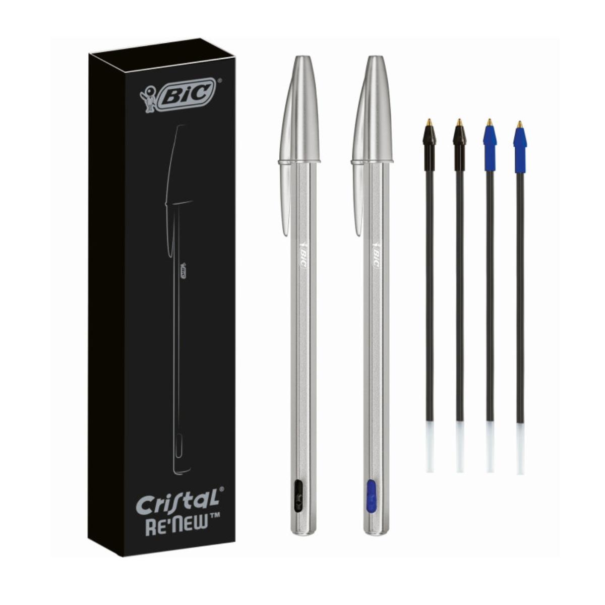 Gift pack 2 penne sfera metallo cristal re'new + 4 refill bic