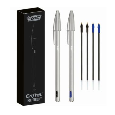 Gift pack 2 penne sfera metallo cristal re'new + 4 refill bic