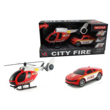 Elicottero e auto pompieri