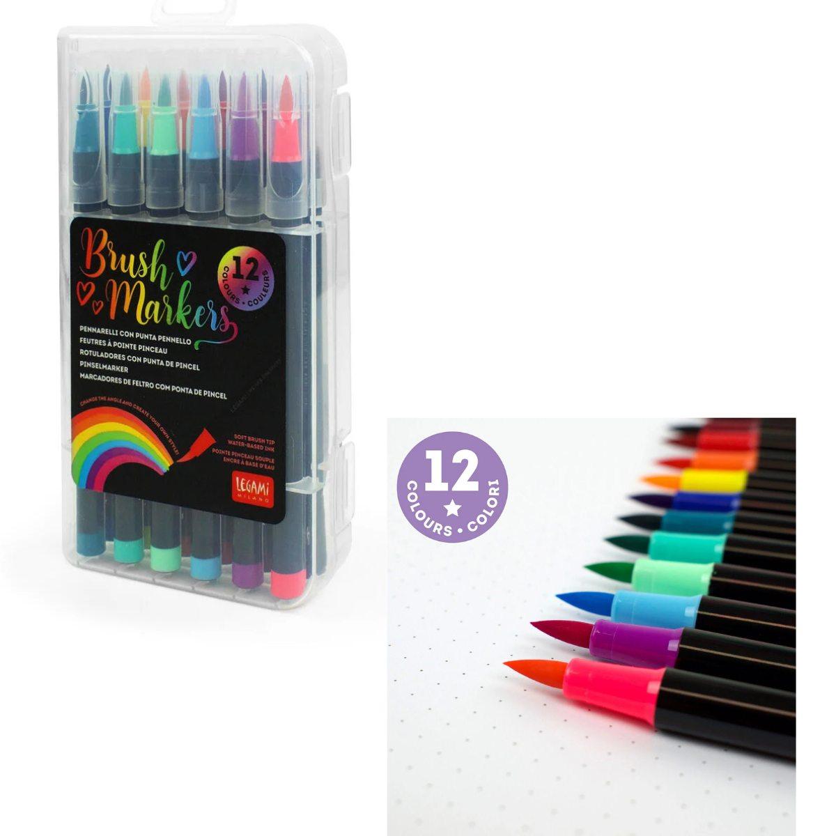 Set 12 brush markers bright colours