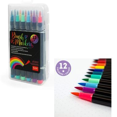 Set 12 brush markers bright colours