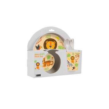 Set 5 in 1 bicchiere, piatto cucchiaio e forchetta in pet animals