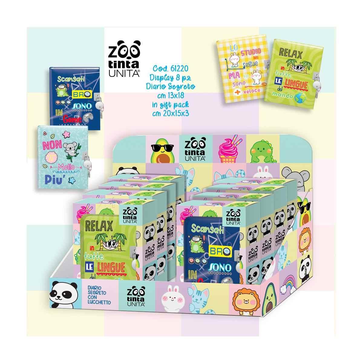 Diario segreto con lucchetto e penna cancellabile tinta unita zoo