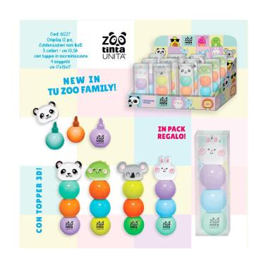 Evidenziatori mini ball 3 in 1 tinta unita zoo