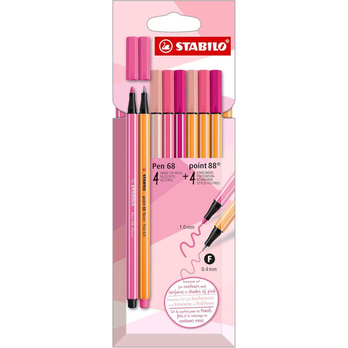 Set 4 fineliner point 88 + 4 pennarelli pen 68 shades of pink stabilo